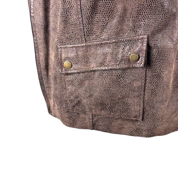 ALFANI BROWN SNAKESKIN LEATHER MOCK NECK ZIP UP JACKET - Picture 11 of 14